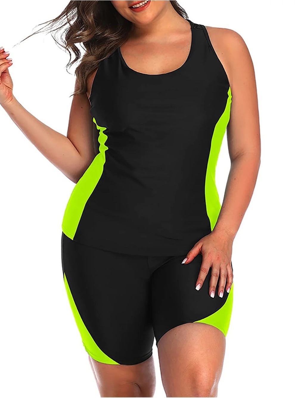 Black & Neon Yellow Athletic Tank and Shorts Set